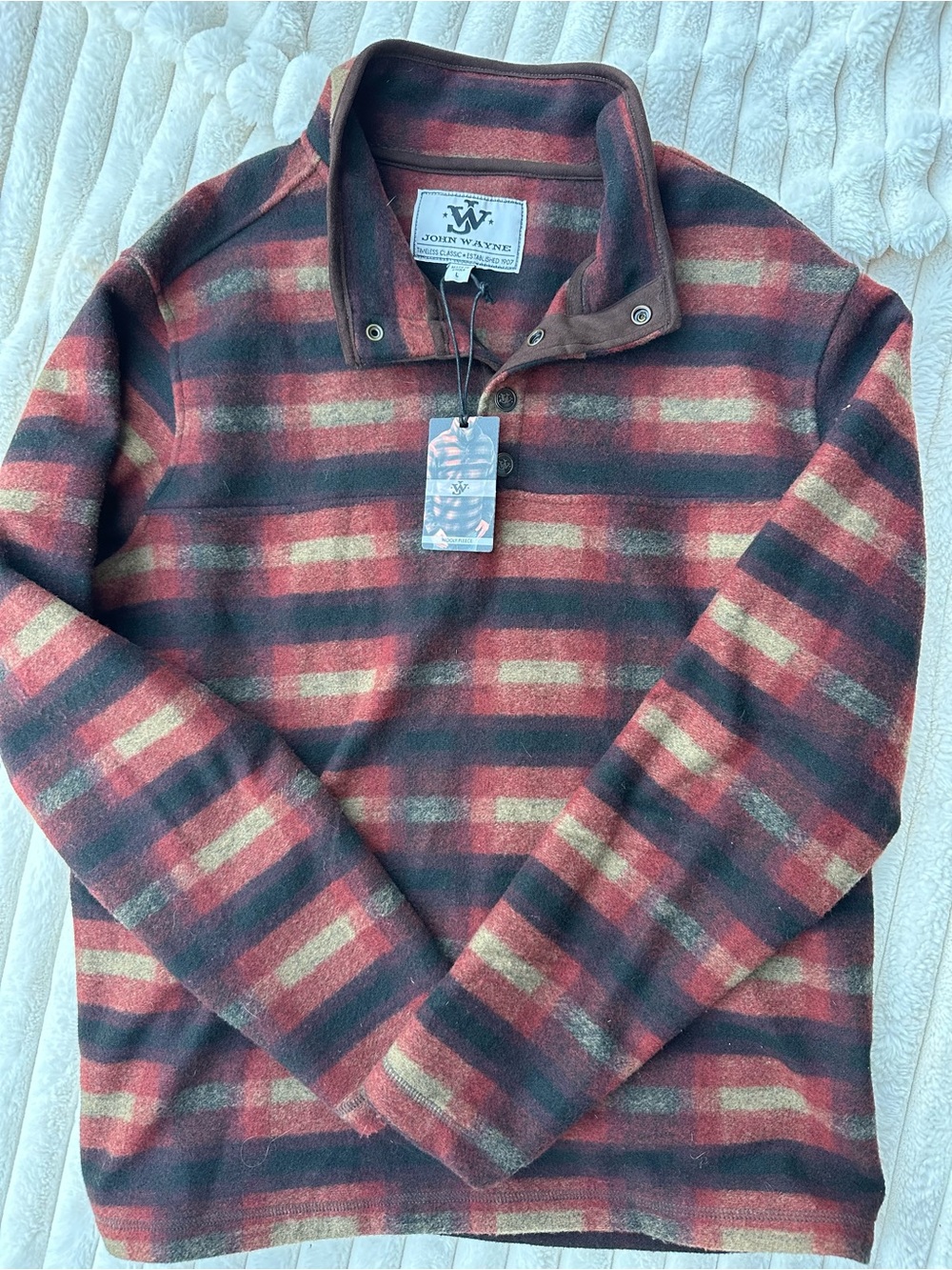 Men's Red Plaid Snap-Button Pullover
